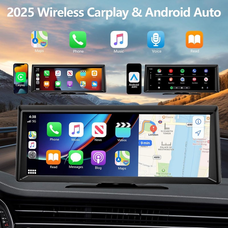 GNTM Wireless Carplay Screen for Car 2K Dash Cam, 8.1" HD Portable Car Stereo with Carplay & Android Auto, 1080P Backup Camera, Mirror Link/Bluetooth/GPS Navigation/Satellite Radio for All Vehicles - Image 2